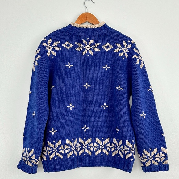 Lands’ End Ski Alpine Blue Lambswool Novelty Cozy Heavy Knit Sweater size large - Picture 6 of 9